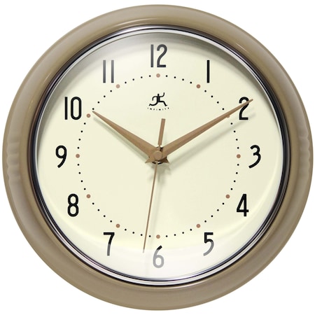 Infinity Instruments Retro Round Latte - 9.5" Retro Metal Wall Clock 10940CG